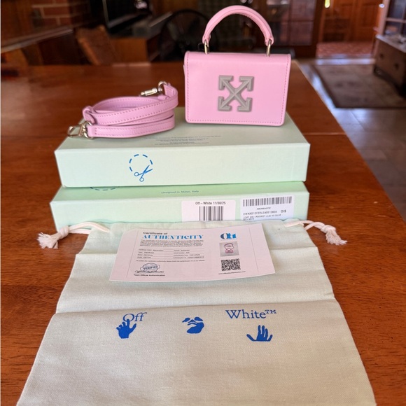 Off-White Handbags - Off-White Pink Mini Top Handle Bag with Silver Logo